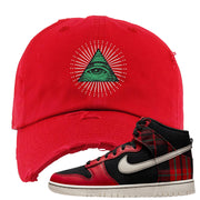 Plaid High Dunks Distressed Dad Hat | All Seeing Eye, Red