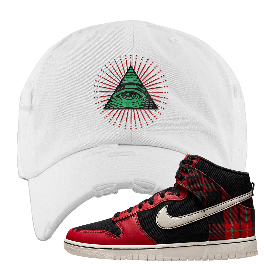 Plaid High Dunks Distressed Dad Hat | All Seeing Eye, White