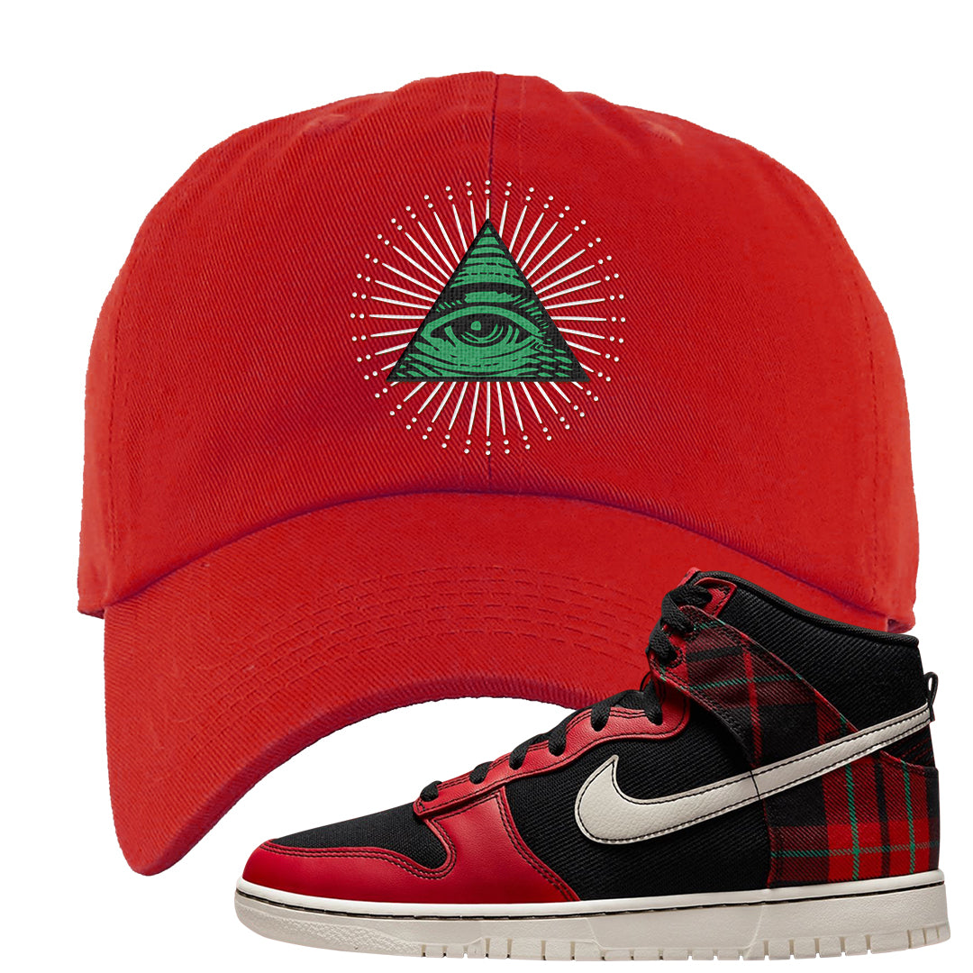 Plaid High Dunks Dad Hat | All Seeing Eye, Red