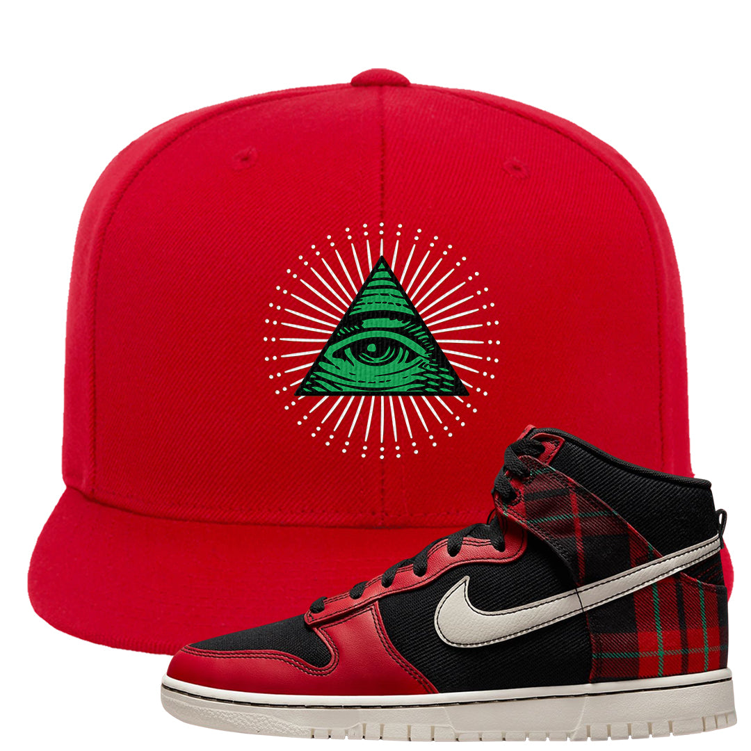 Plaid High Dunks Snapback Hat | All Seeing Eye, Red