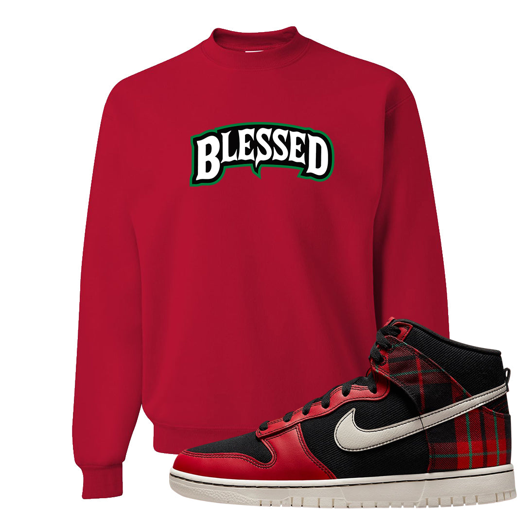 Plaid High Dunks Crewneck Sweatshirt | Blessed Arch, Red
