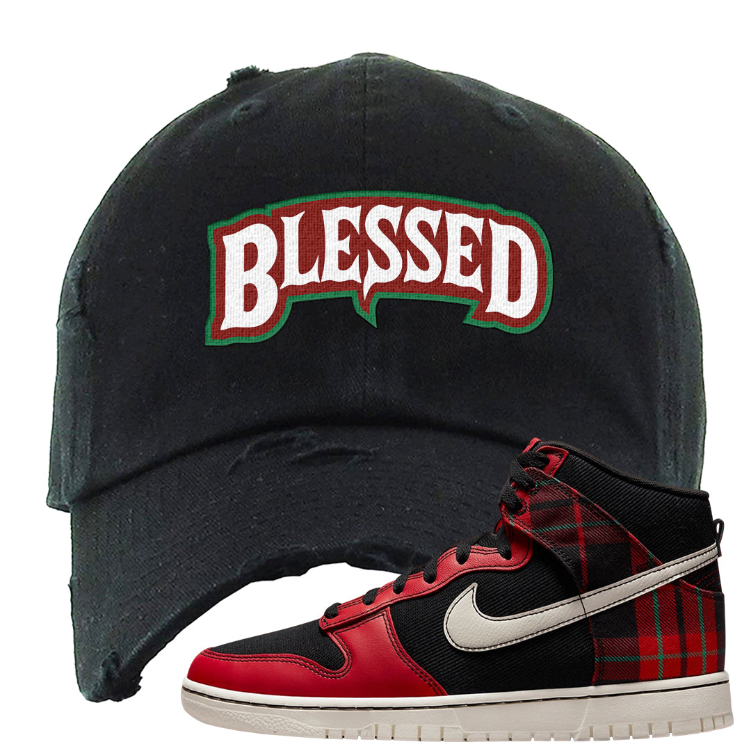 Plaid High Dunks Distressed Dad Hat | Blessed Arch, Black