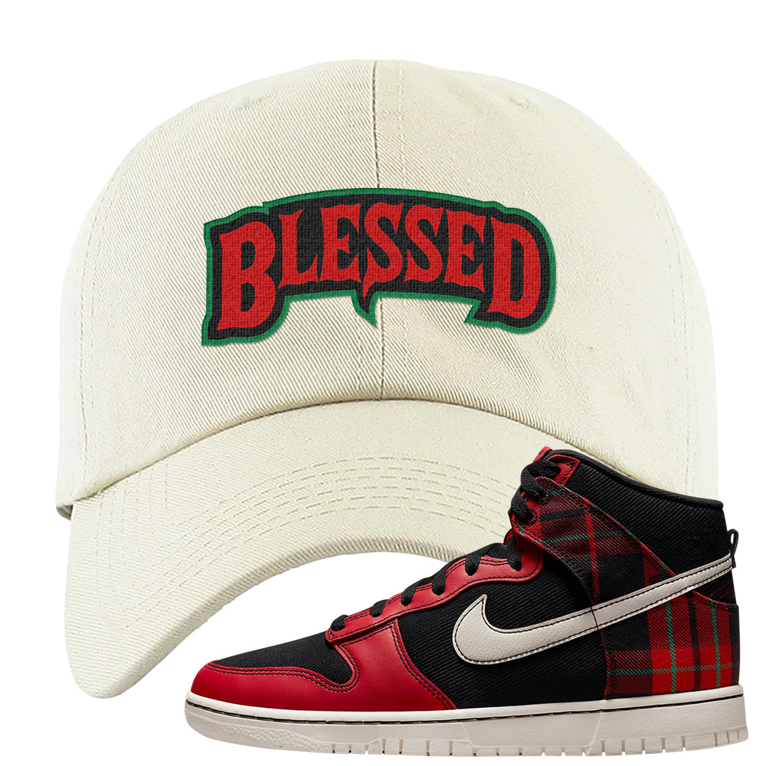 Plaid High Dunks Dad Hat | Blessed Arch, White