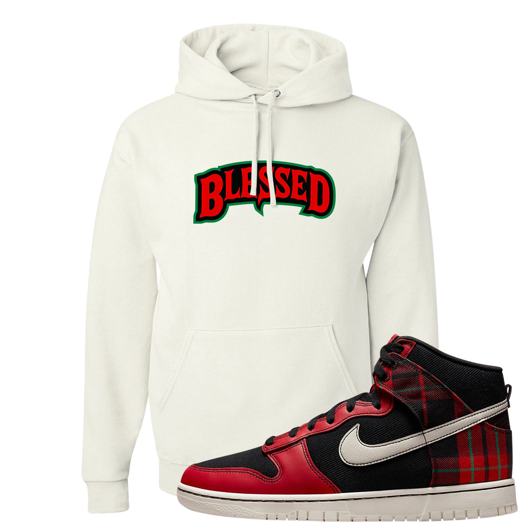 Plaid High Dunks Hoodie | Blessed Arch, White