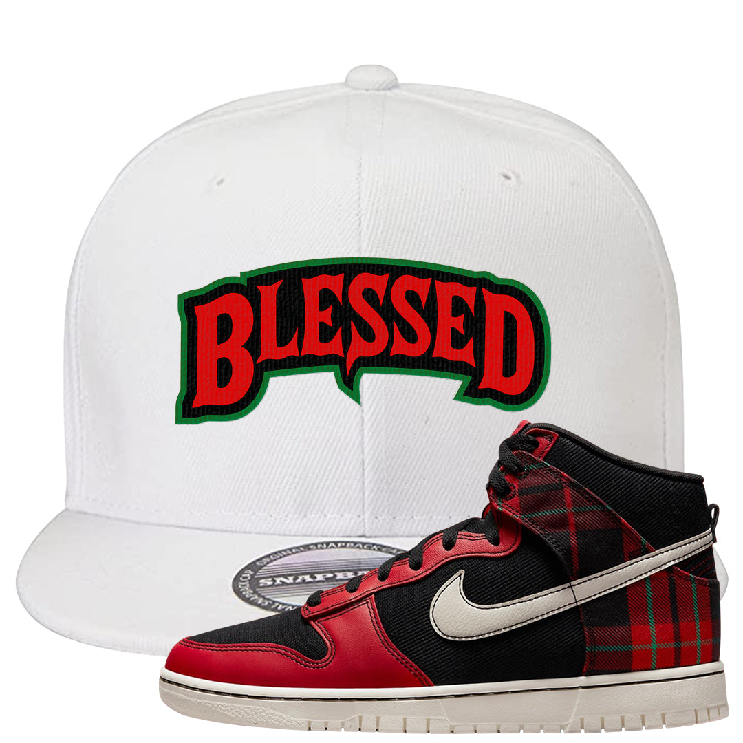 Plaid High Dunks Snapback Hat | Blessed Arch, White