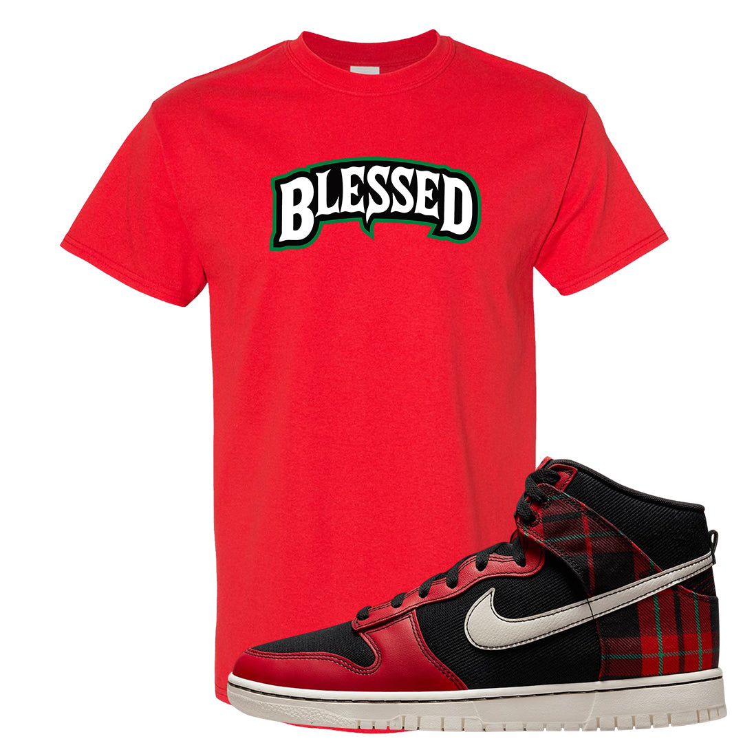 Plaid High Dunks T Shirt | Blessed Arch, Red