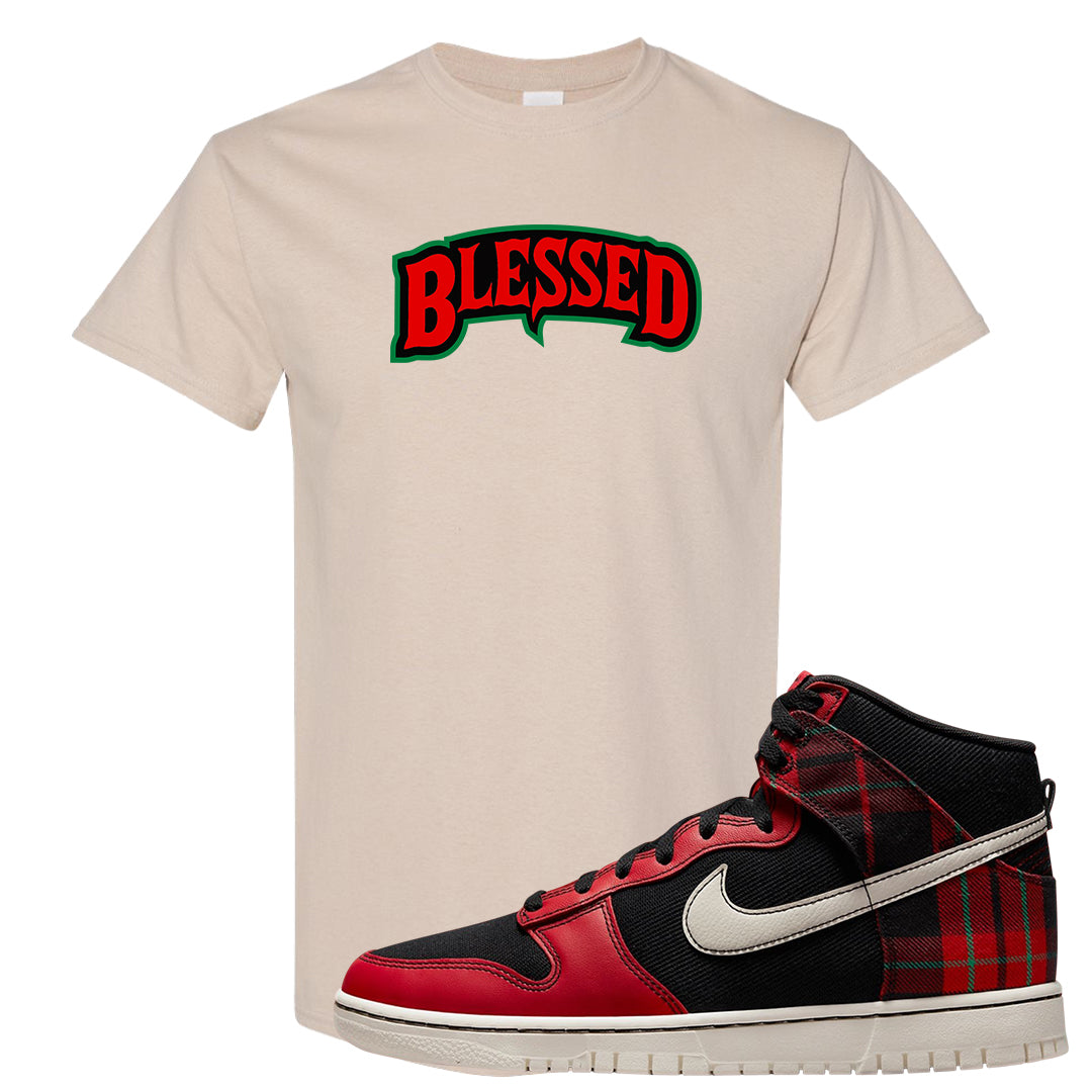 Plaid High Dunks T Shirt | Blessed Arch, Sand
