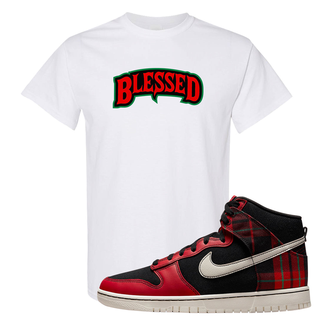Plaid High Dunks T Shirt | Blessed Arch, White