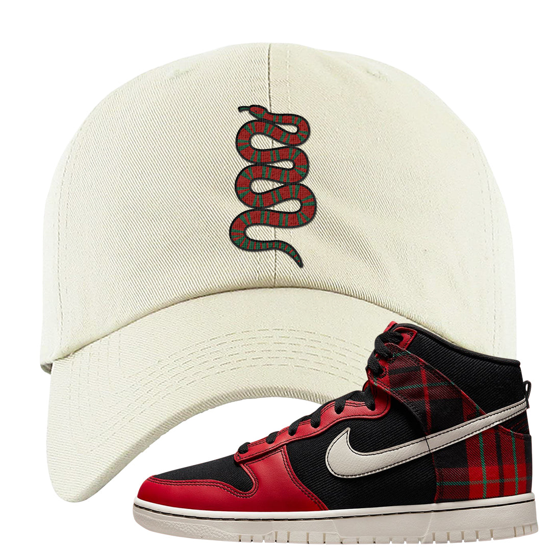 Plaid High Dunks Dad Hat | Coiled Snake, White