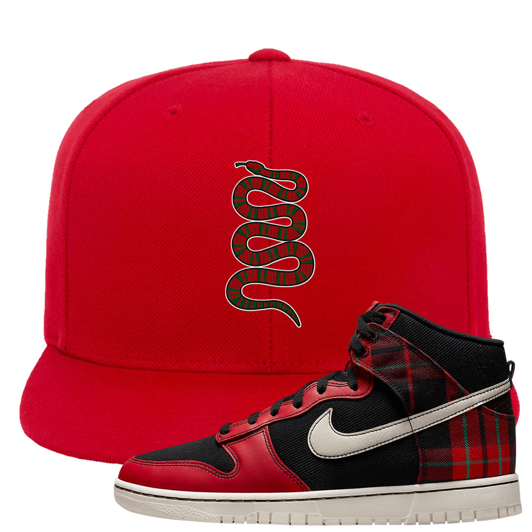 Plaid High Dunks Snapback Hat | Coiled Snake, Red