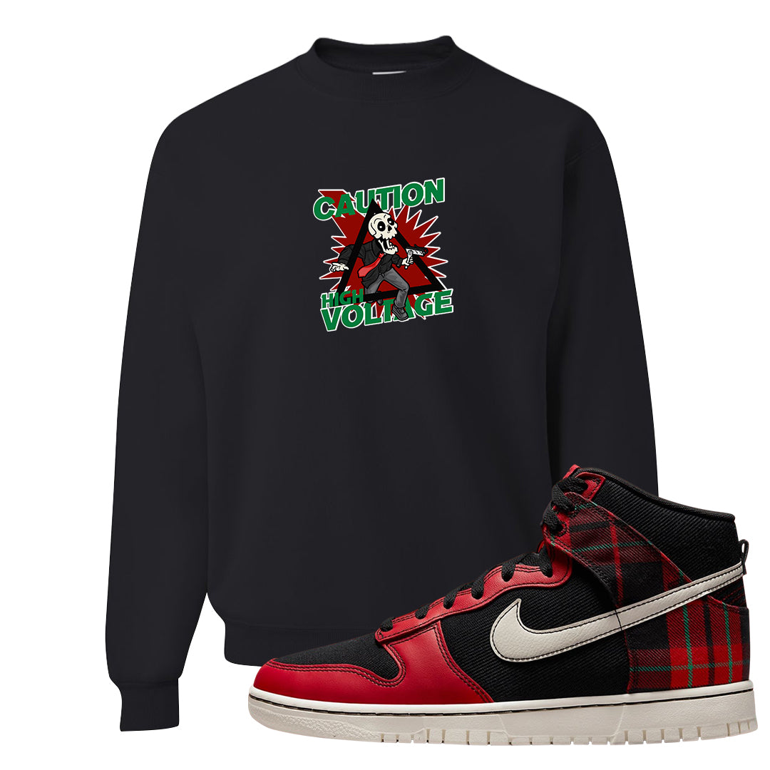 Plaid High Dunks Crewneck Sweatshirt | Caution High Voltage, Black