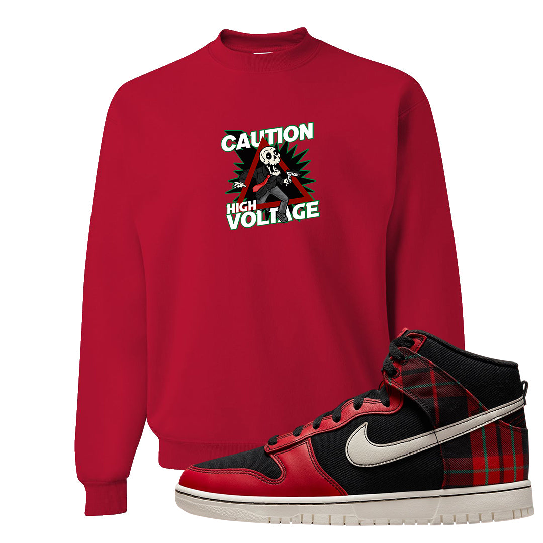 Plaid High Dunks Crewneck Sweatshirt | Caution High Voltage, Red