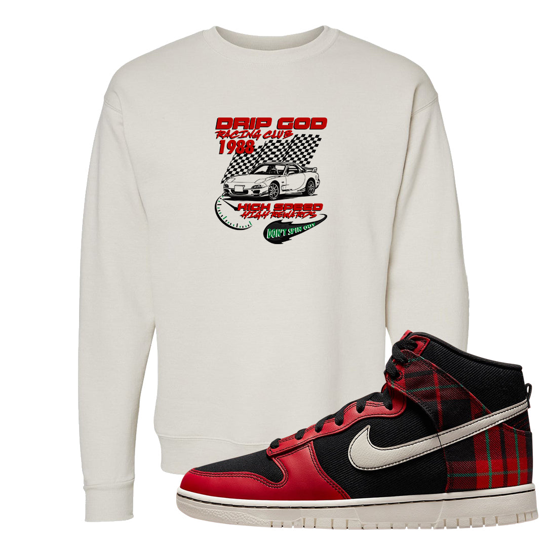 Plaid High Dunks Crewneck Sweatshirt | Drip God Racing Club, Sand
