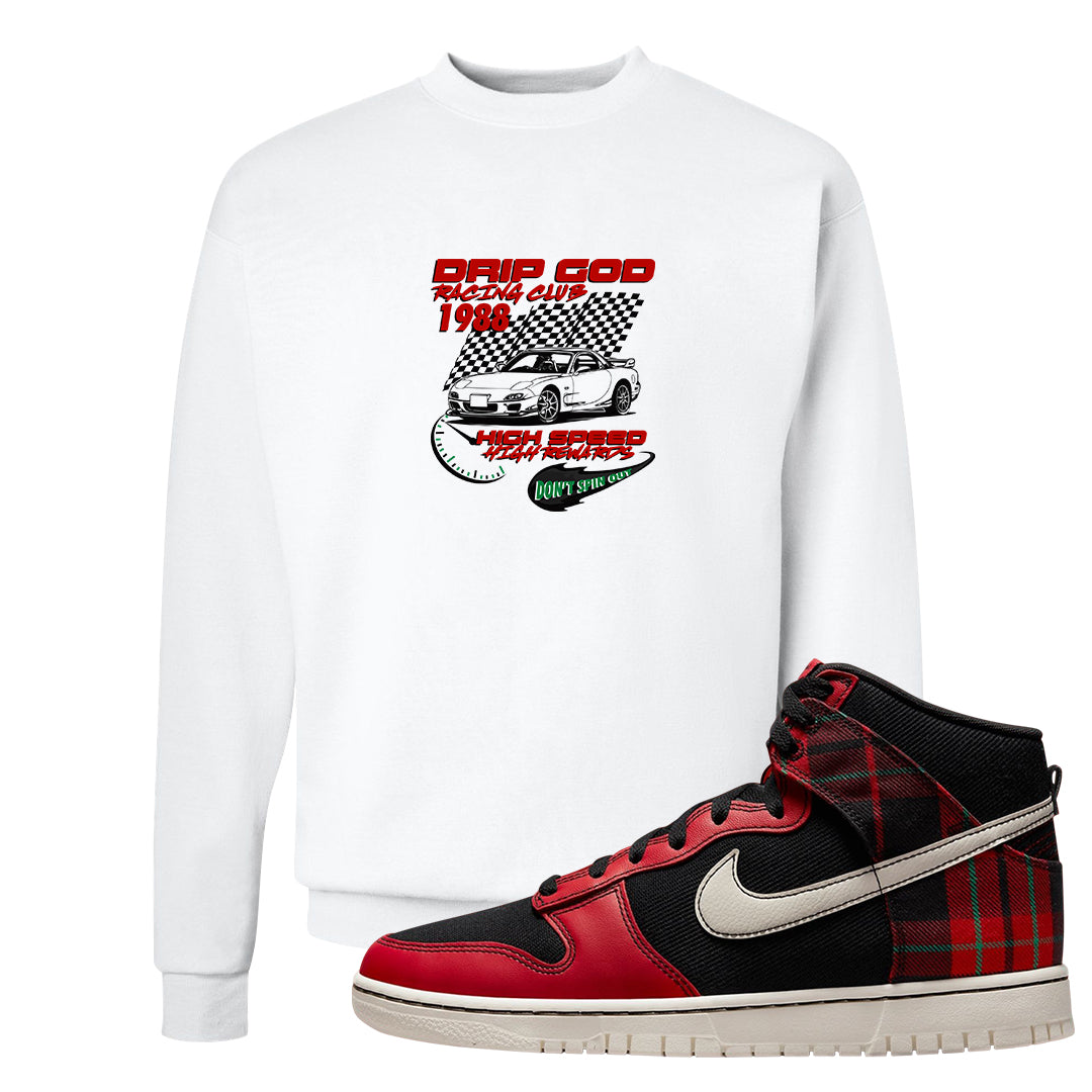 Plaid High Dunks Crewneck Sweatshirt | Drip God Racing Club, White