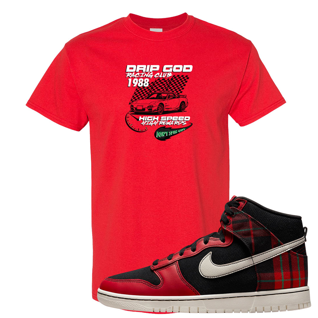 Plaid High Dunks T Shirt | Drip God Racing Club, Red