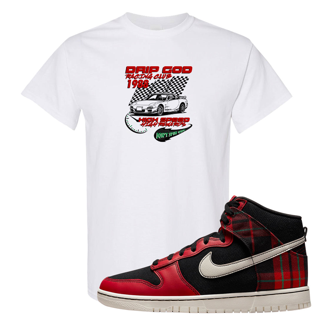 Plaid High Dunks T Shirt | Drip God Racing Club, White