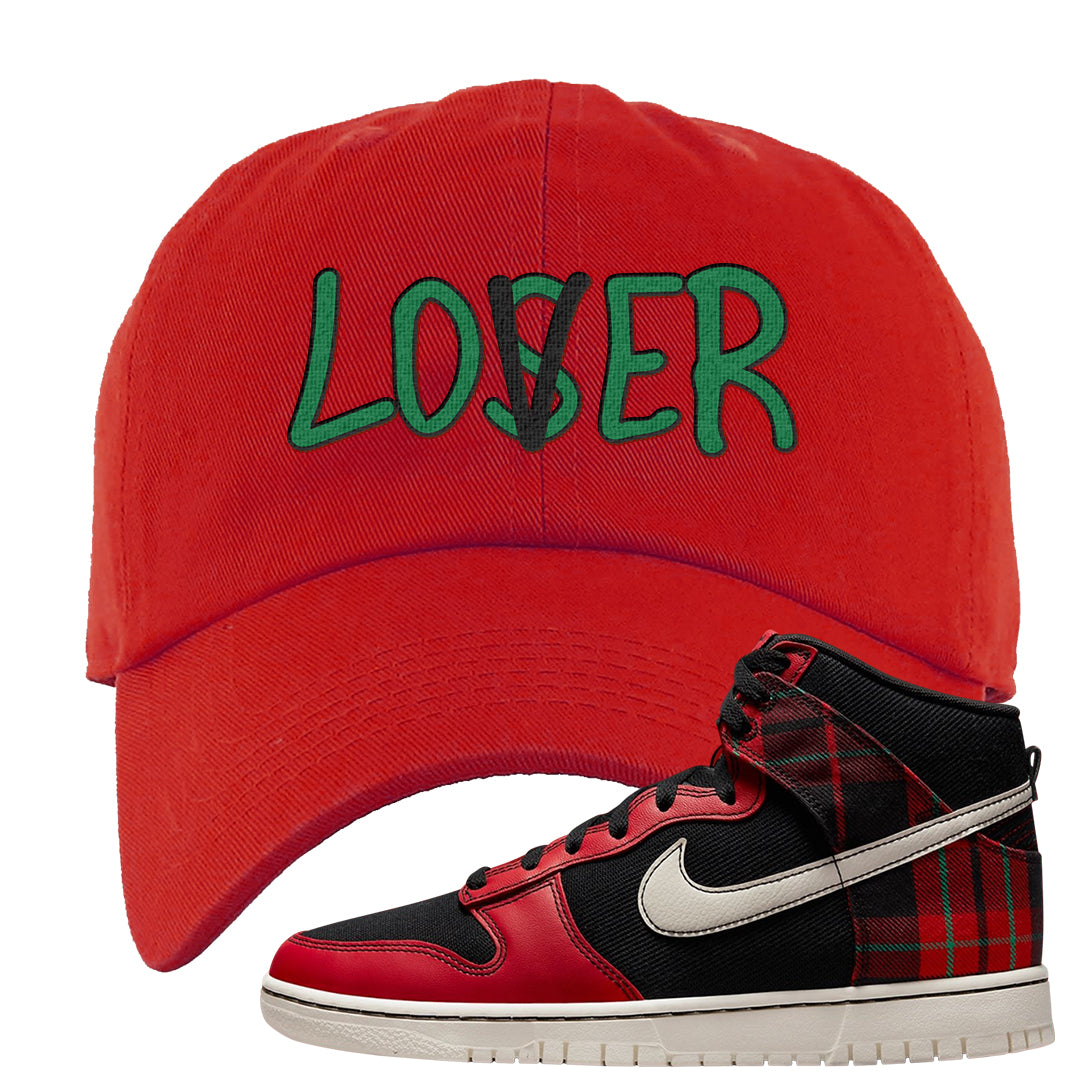 Plaid High Dunks Dad Hat | Lover, Red