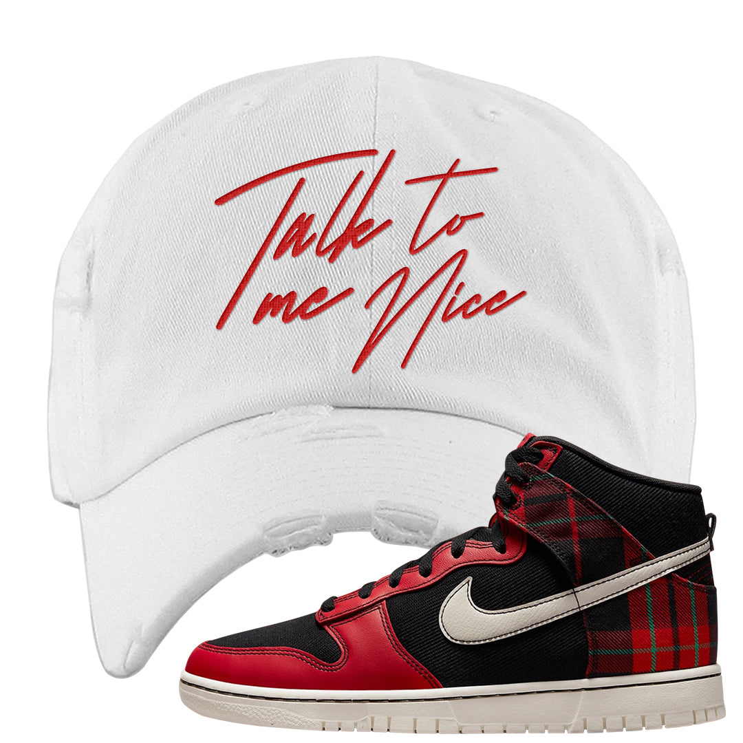 Plaid High Dunks Distressed Dad Hat | Talk To Me Nice, White