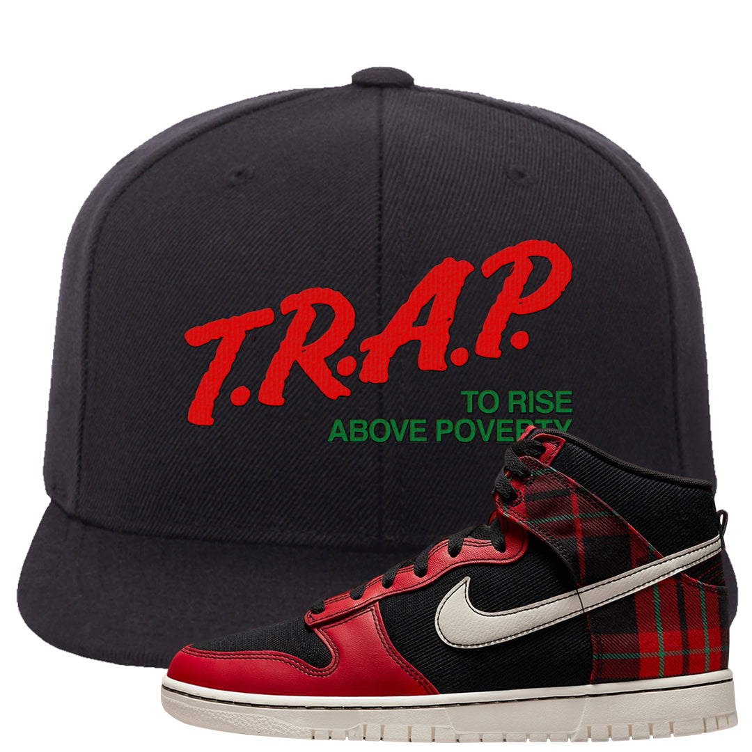 Plaid High Dunks Snapback Hat | Trap To Rise Above Poverty, Black