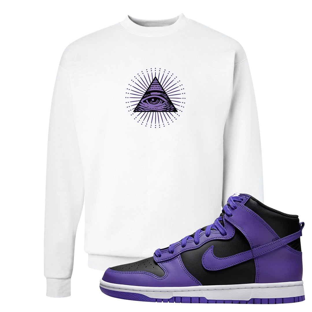 Psychic Purple High Dunks Crewneck Sweatshirt | All Seeing Eye, White