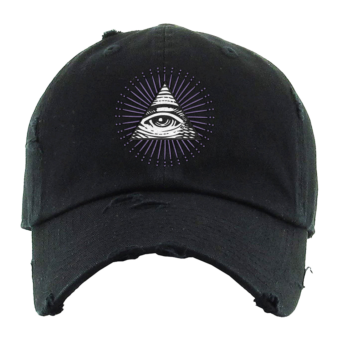Psychic Purple High Dunks Distressed Dad Hat | All Seeing Eye, Black