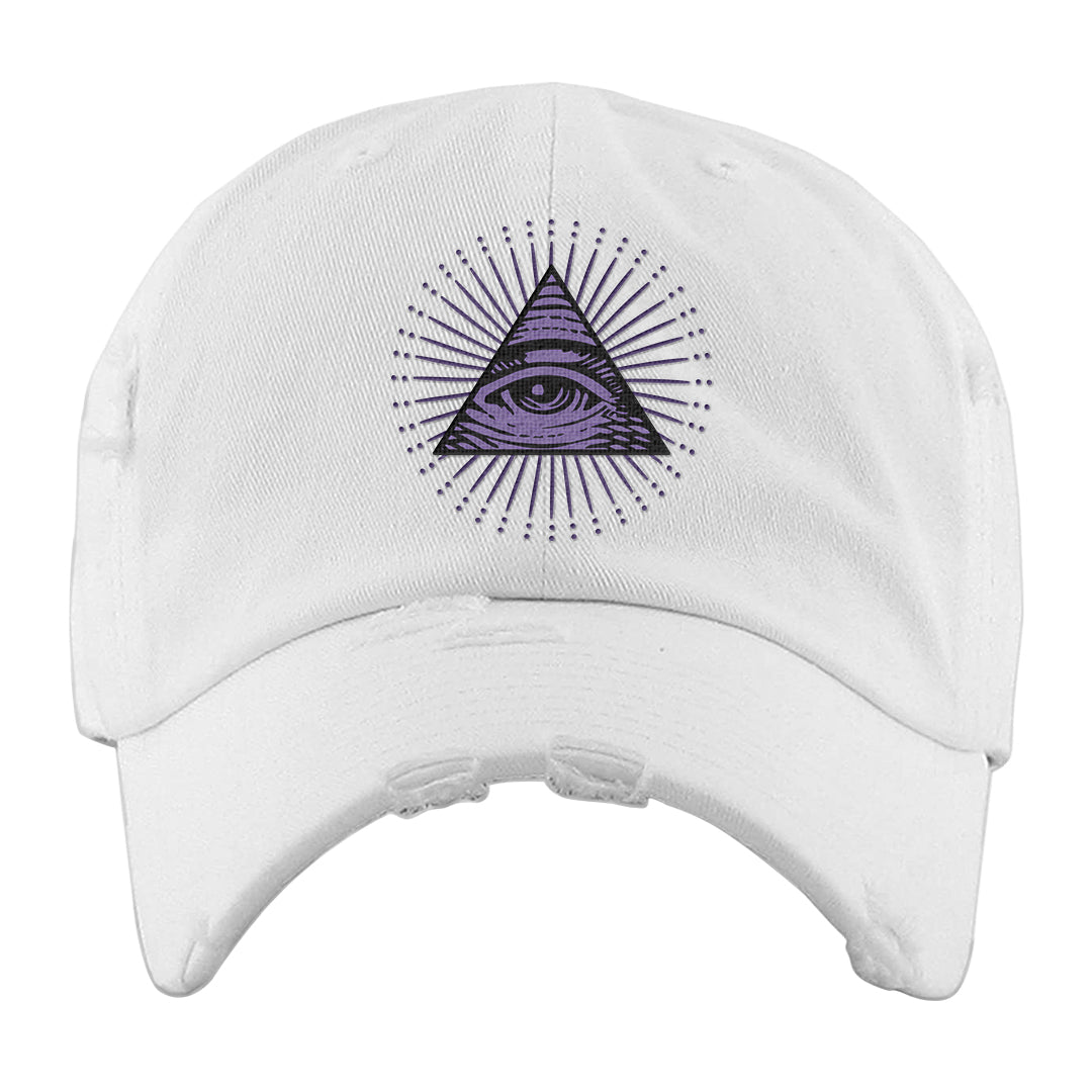 Psychic Purple High Dunks Distressed Dad Hat | All Seeing Eye, White