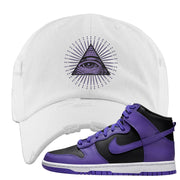 Psychic Purple High Dunks Distressed Dad Hat | All Seeing Eye, White