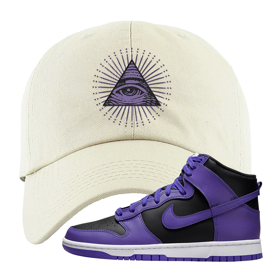 Psychic Purple High Dunks Dad Hat | All Seeing Eye, White