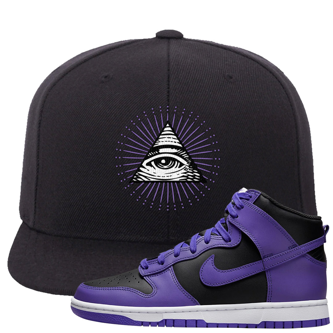 Psychic Purple High Dunks Snapback Hat | All Seeing Eye, Black