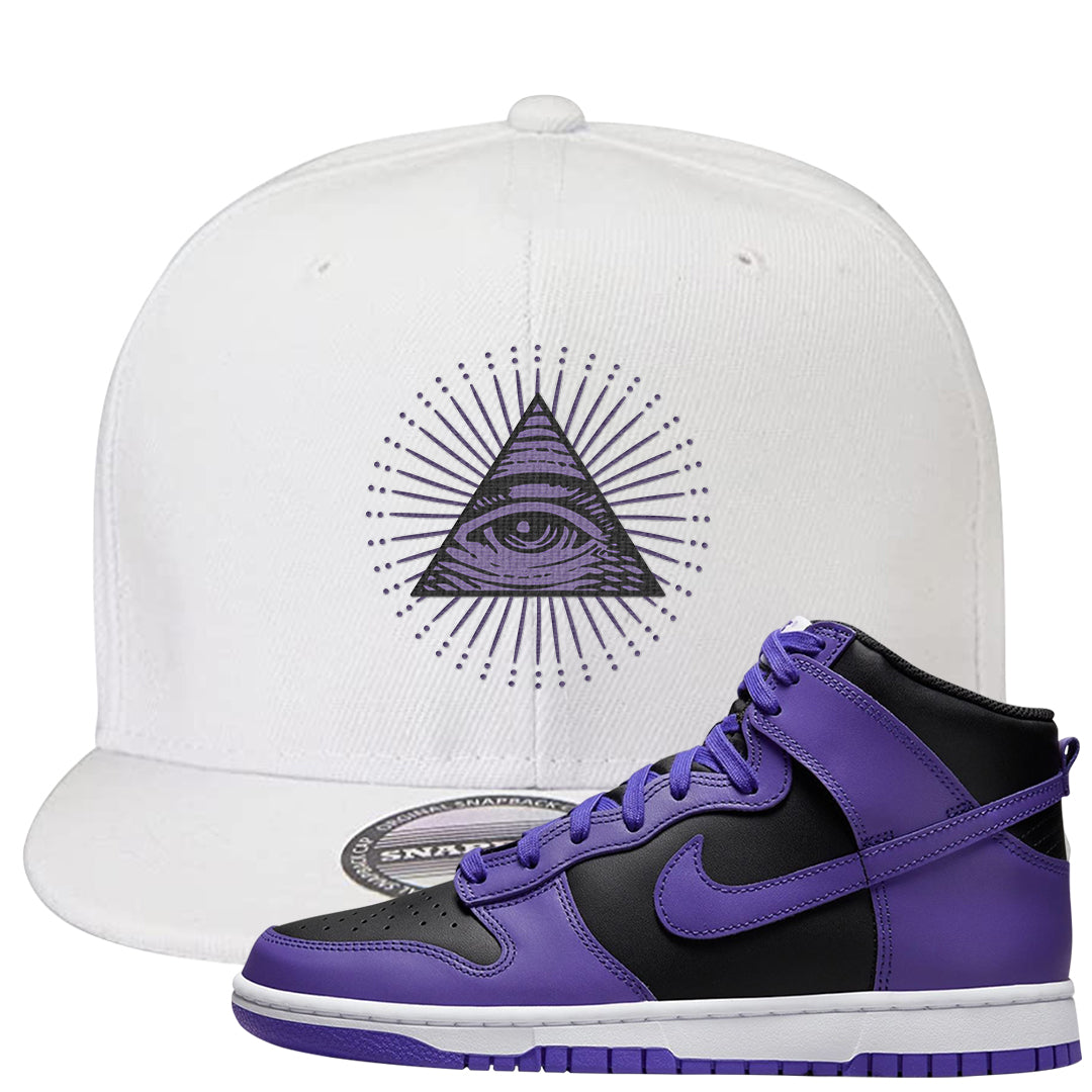 Psychic Purple High Dunks Snapback Hat | All Seeing Eye, White