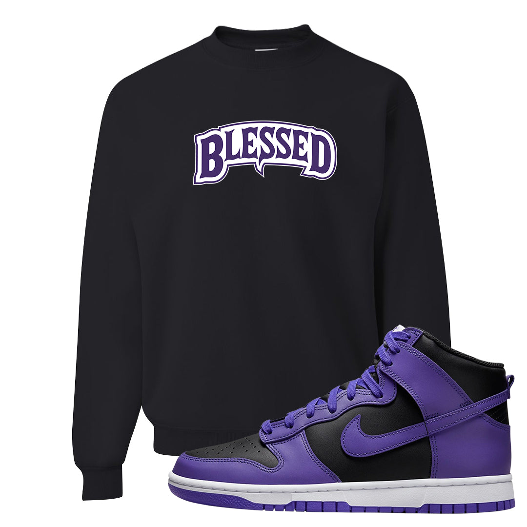 Psychic Purple High Dunks Crewneck Sweatshirt | Blessed Arch, Black