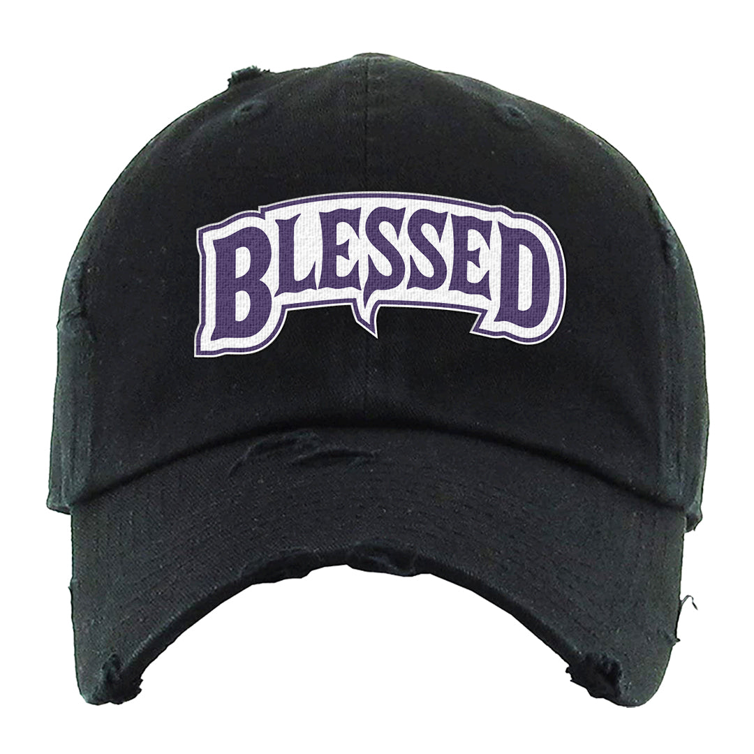 Psychic Purple High Dunks Distressed Dad Hat | Blessed Arch, Black