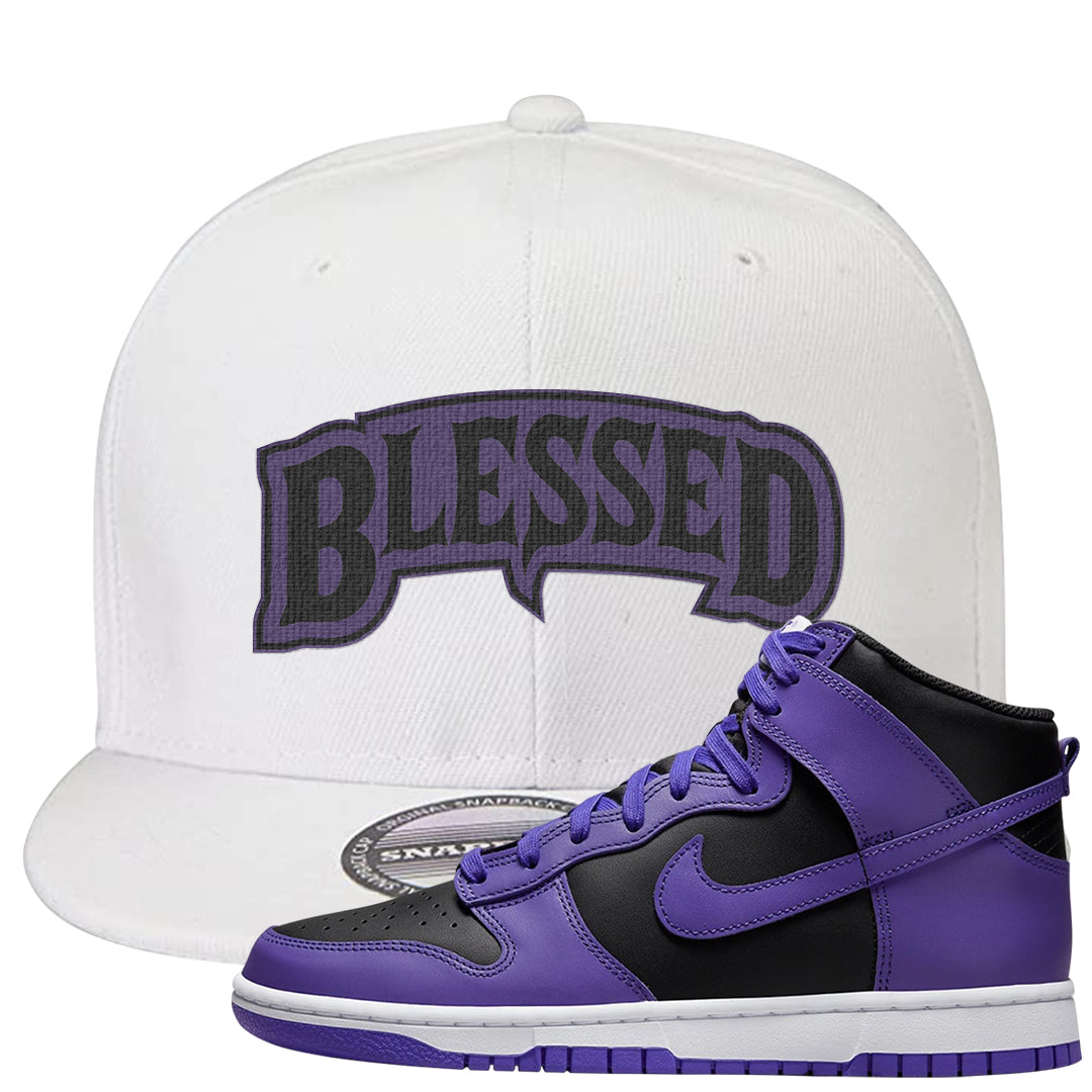 Psychic Purple High Dunks Snapback Hat | Blessed Arch, White