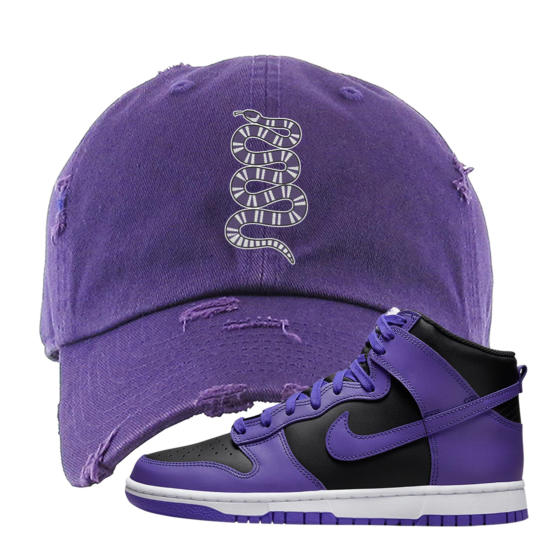 Psychic Purple High Dunks Distressed Dad Hat | Coiled Snake, Purple
