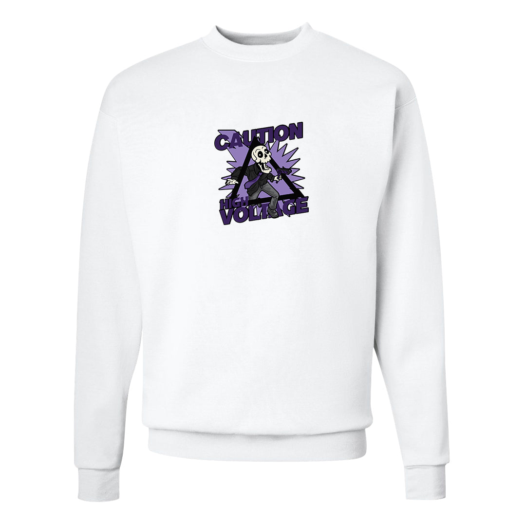 Psychic Purple High Dunks Crewneck Sweatshirt | Caution High Voltage, White