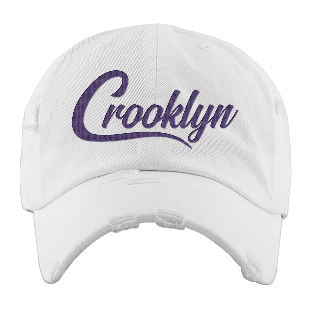 Psychic Purple High Dunks Distressed Dad Hat | Crooklyn, White