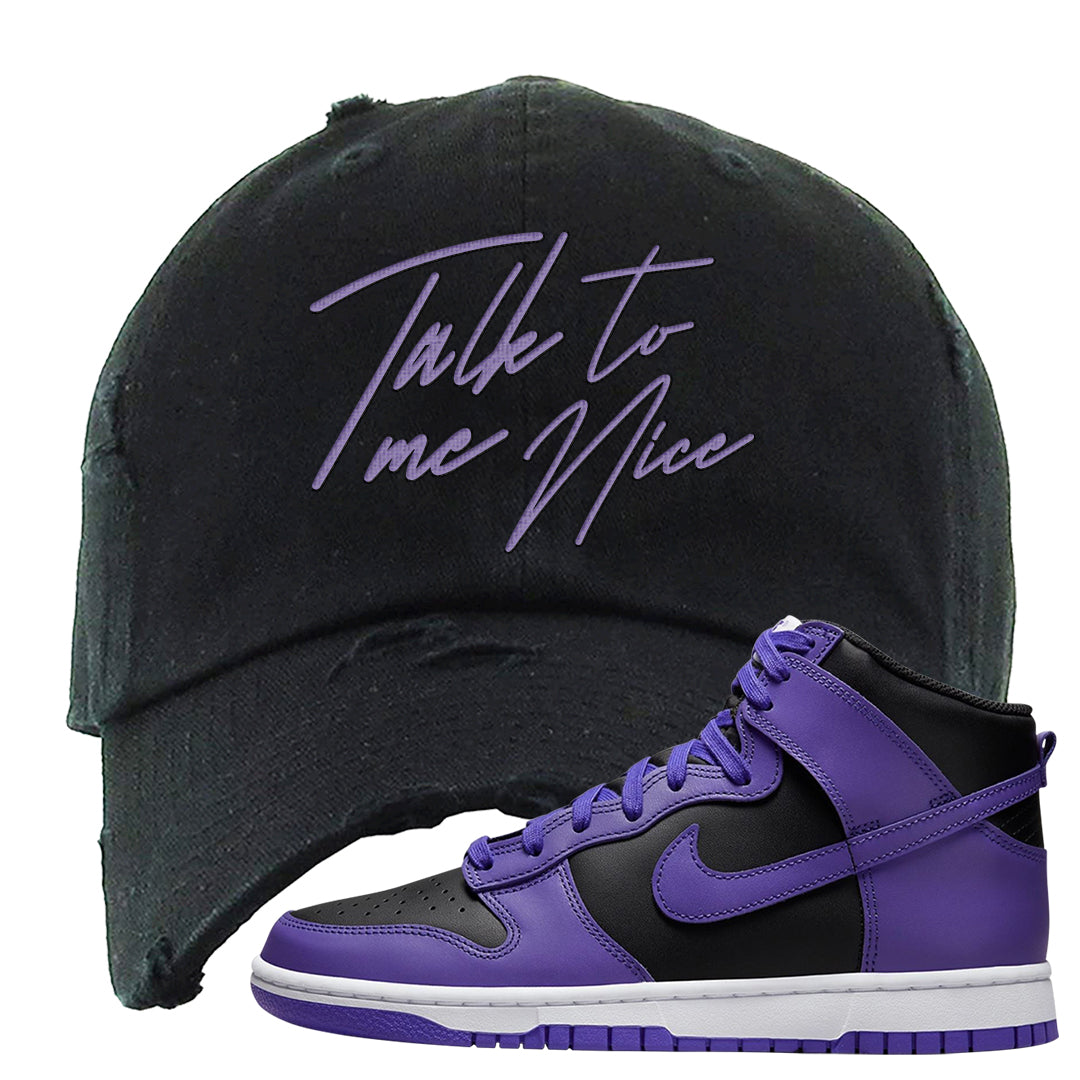 Psychic Purple High Dunks Distressed Dad Hat | Talk To Me Nice, Black