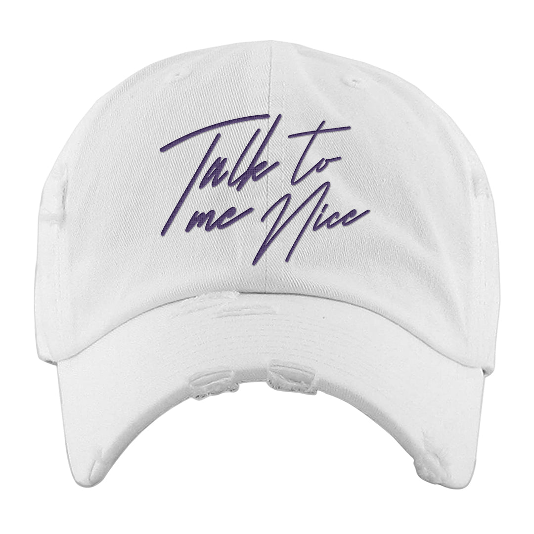 Psychic Purple High Dunks Distressed Dad Hat | Talk To Me Nice, White