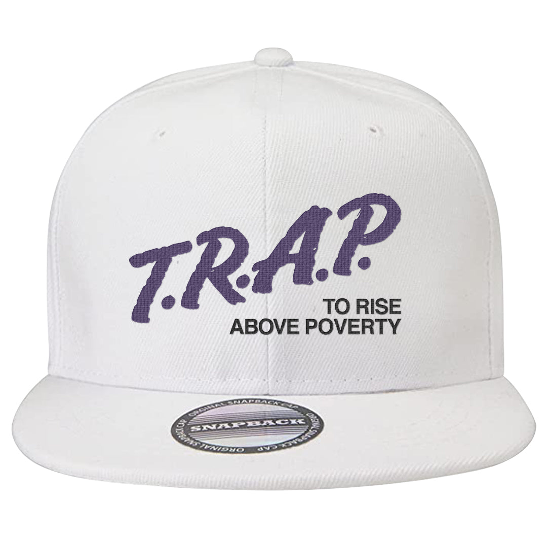 Psychic Purple High Dunks Snapback Hat | Trap To Rise Above Poverty, White