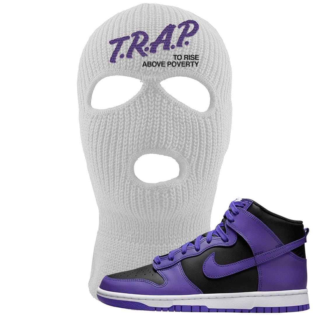 Psychic Purple High Dunks Ski Mask | Trap To Rise Above Poverty, White