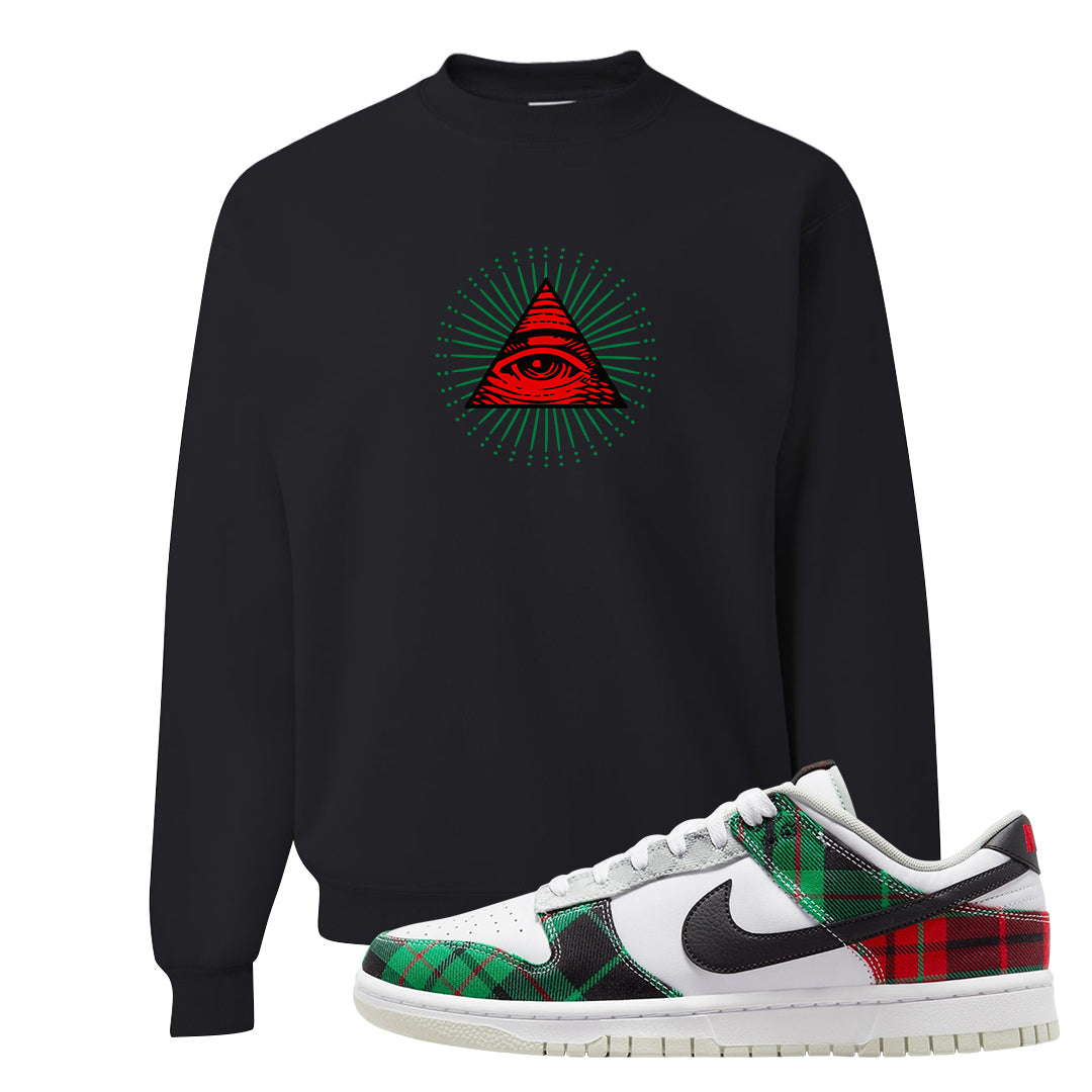 Red Green Plaid Low Dunks Crewneck Sweatshirt | All Seeing Eye, Black