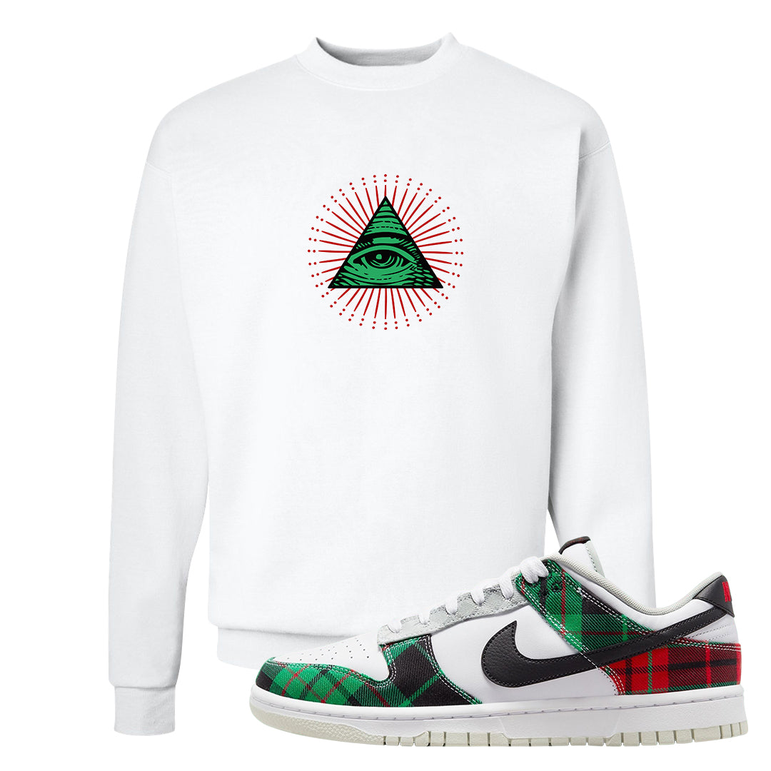 Red Green Plaid Low Dunks Crewneck Sweatshirt | All Seeing Eye, White
