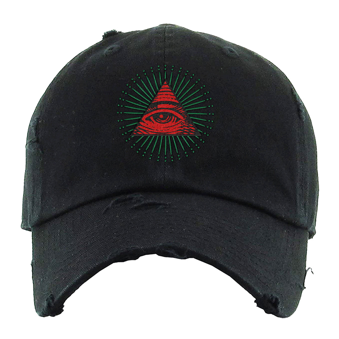 Red Green Plaid Low Dunks Distressed Dad Hat | All Seeing Eye, Black
