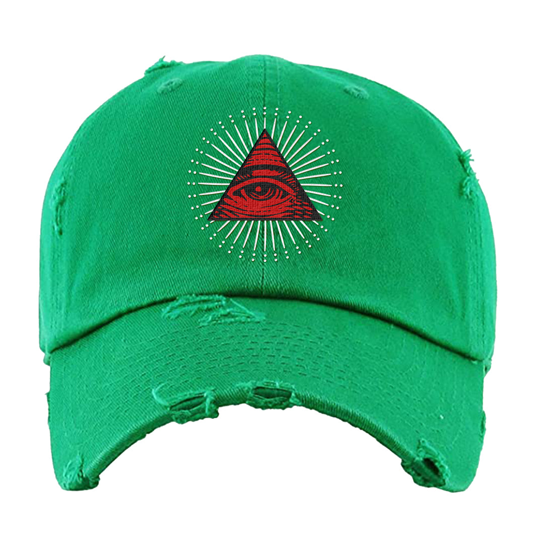 Red Green Plaid Low Dunks Distressed Dad Hat | All Seeing Eye, Kelly Green