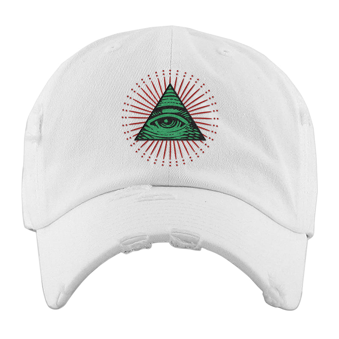 Red Green Plaid Low Dunks Distressed Dad Hat | All Seeing Eye, White