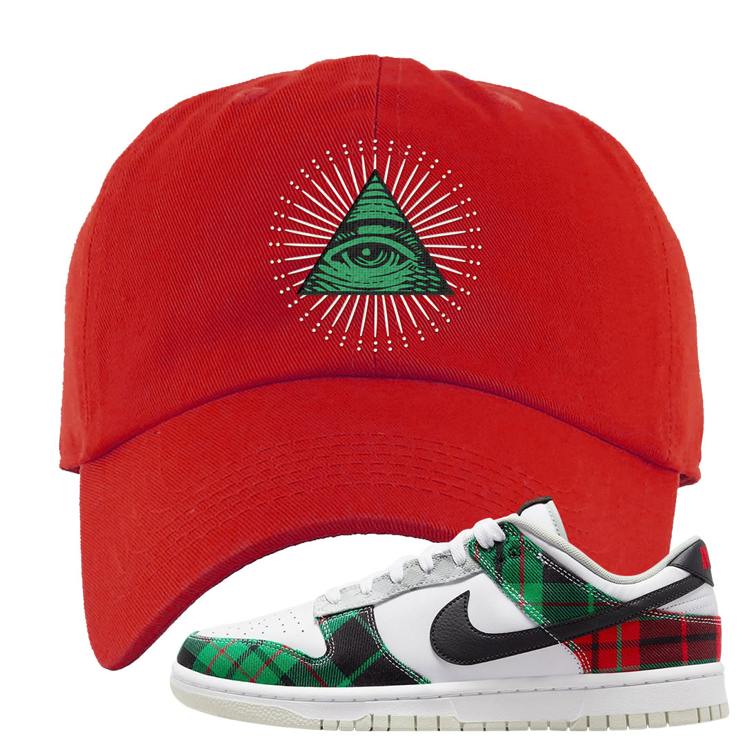 Red Green Plaid Low Dunks Dad Hat | All Seeing Eye, Red