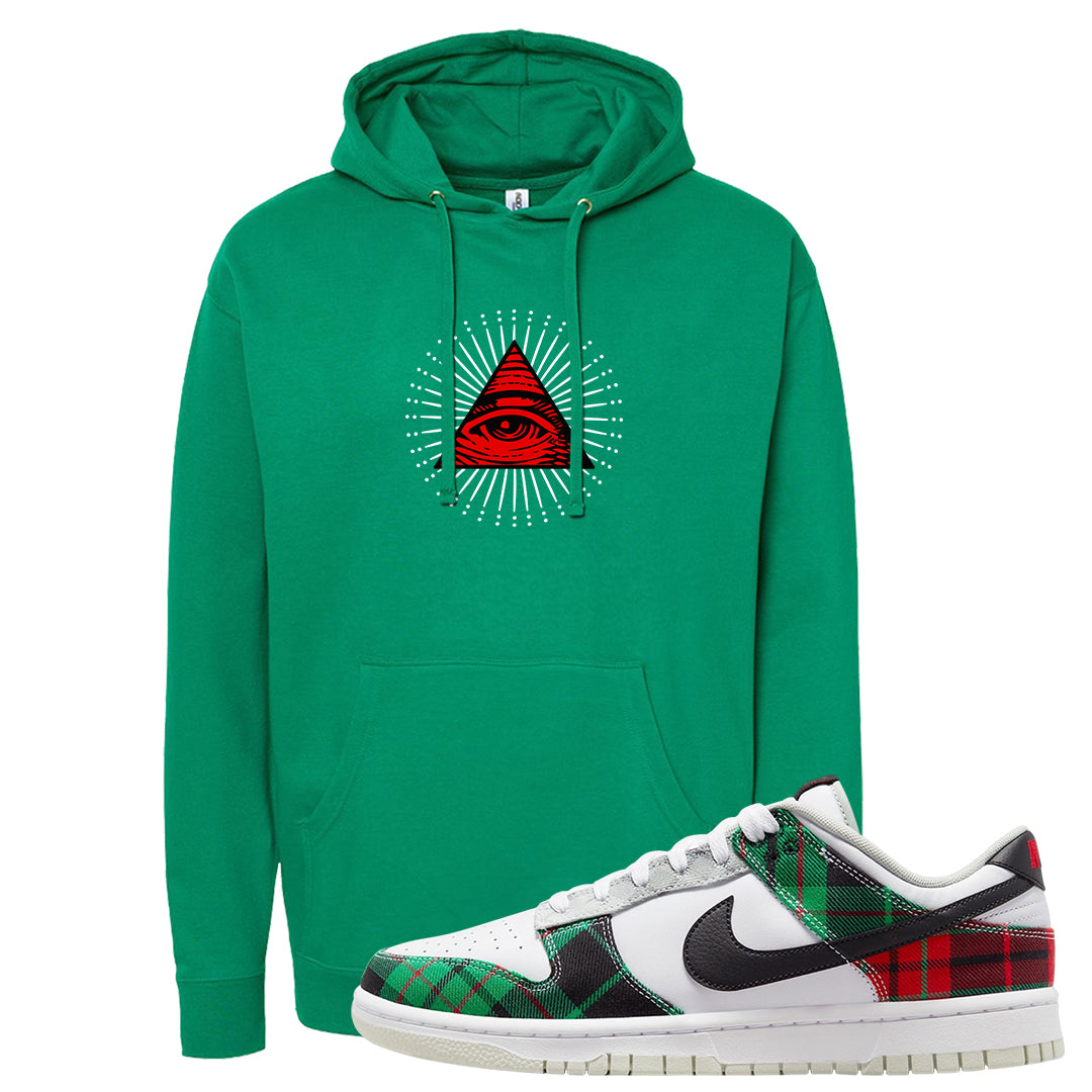 Red Green Plaid Low Dunks Hoodie | All Seeing Eye, Kelly Green