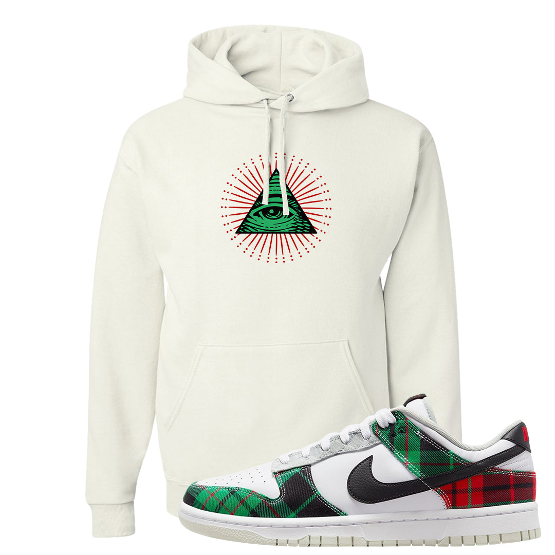 Red Green Plaid Low Dunks Hoodie | All Seeing Eye, White