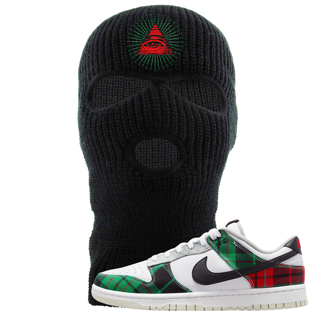 Red Green Plaid Low Dunks Ski Mask | All Seeing Eye, Black