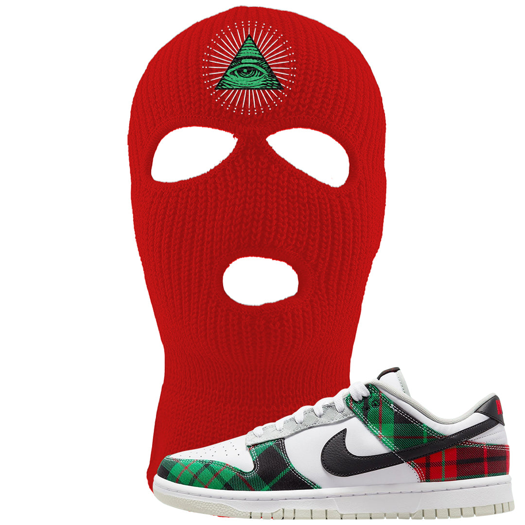 Red Green Plaid Low Dunks Ski Mask | All Seeing Eye, Red